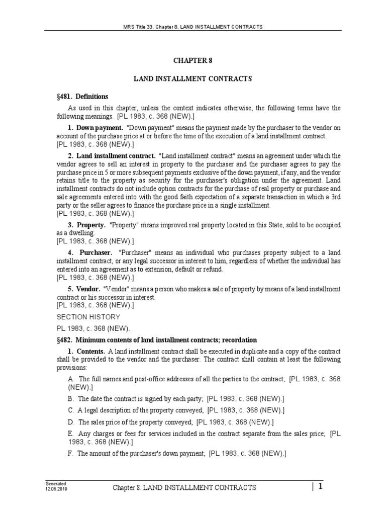 Sample Land Installment Contract Template 2 PDF Mortgage Loan