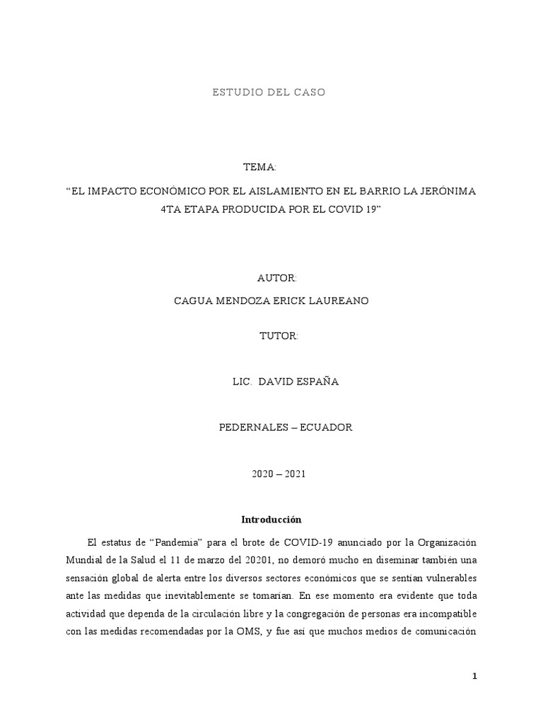 Impacto Económico del COVID-19 en La Jerónima | PDF | Lavado de manos ...