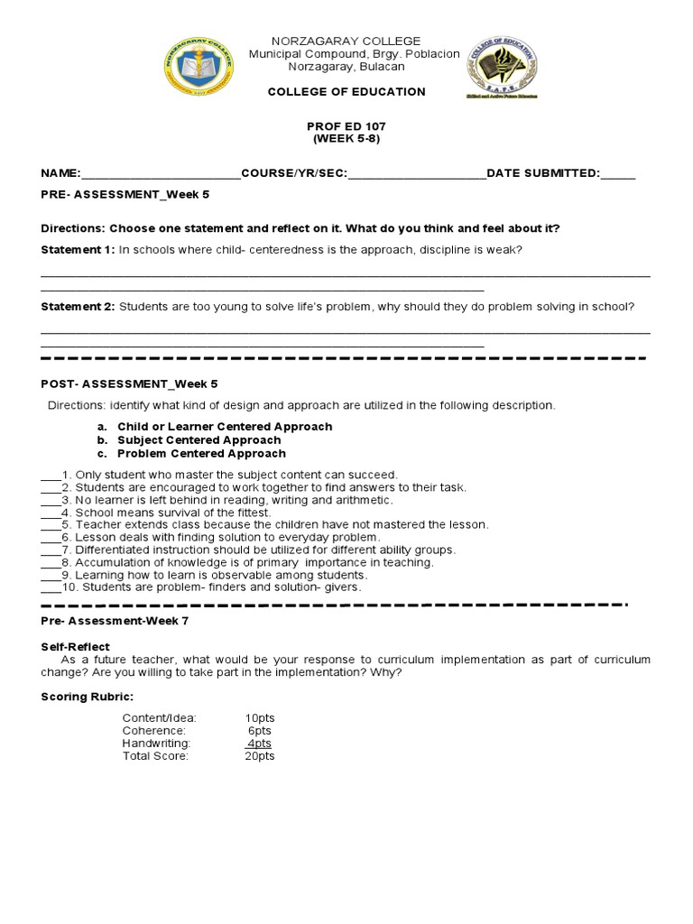 Assessment Tasks Week 5 8 ProfEd107 | PDF | Curriculum | Differentiated ...