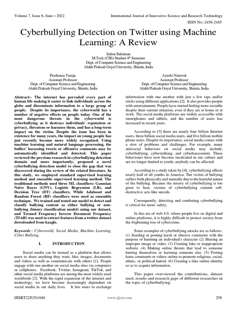 Cyberbullying Detection On Twitter Using Machine Learning A Review ...