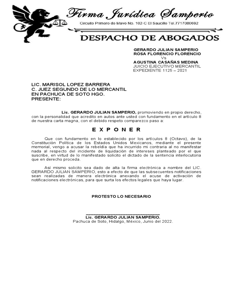 Solicitud de Sentencia Interlocutoria Materia Mercantil | PDF