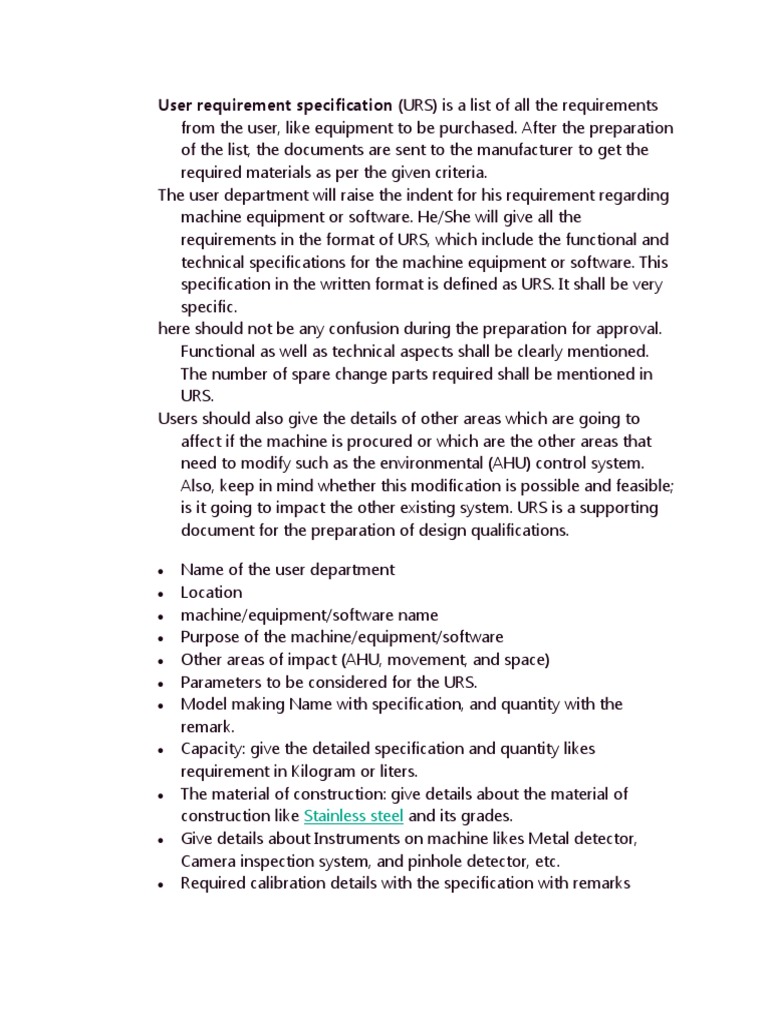 User Requirement Specification | Download Free PDF | Verification And ...