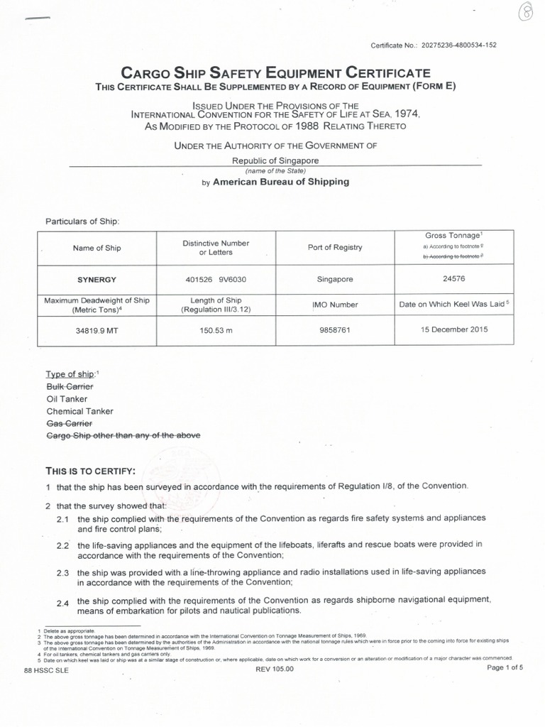 8 Safety Equipment Certificate PDF