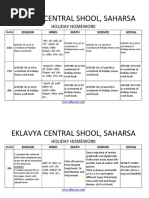 Eklavya Central Shool, Saharsa: Holiday Homework