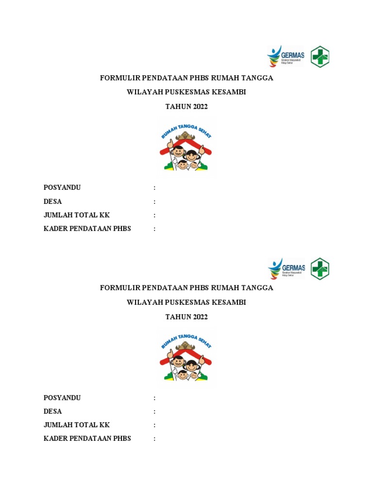Formulir Pendataan Phbs Rumah Tangga Pdf
