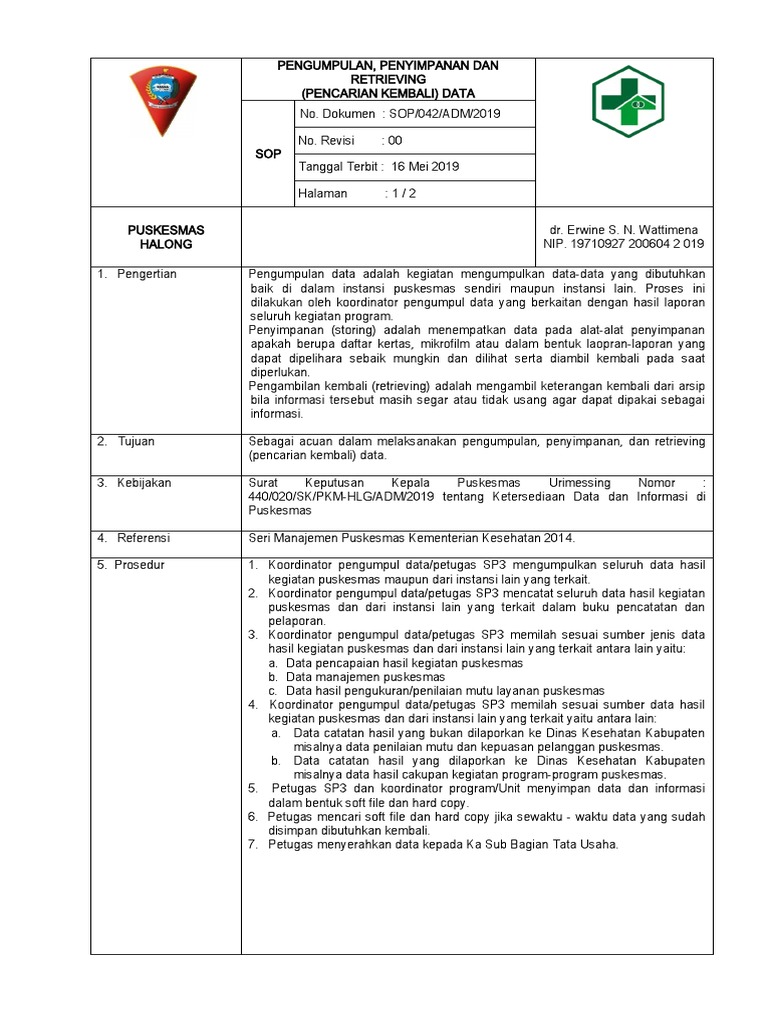 Ep 2 Sop Pengumpulan Dan Penyimpanan Data Pdf