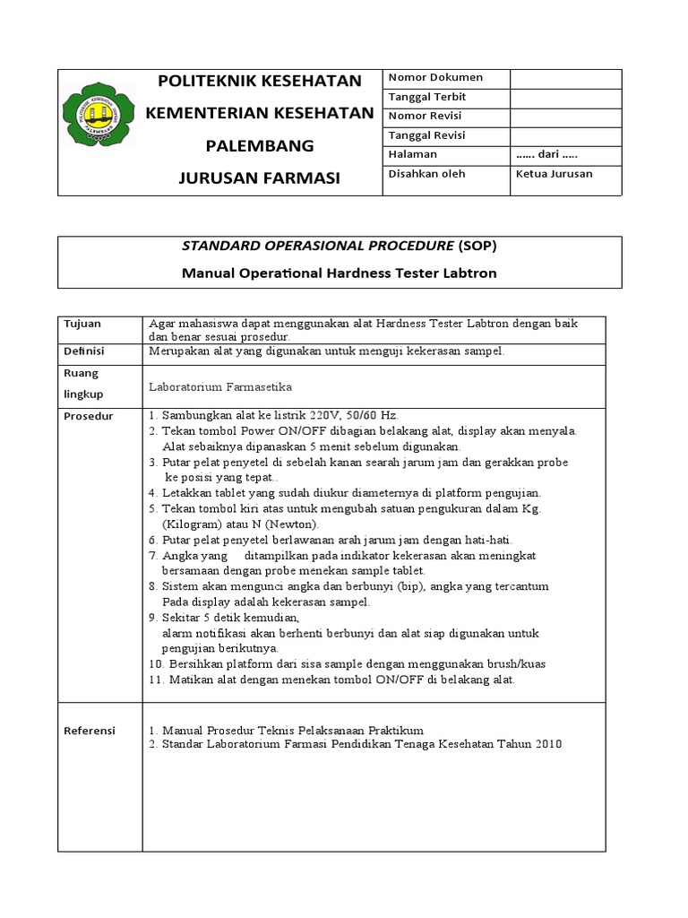 SOP Hardness Tester Labtron PDF