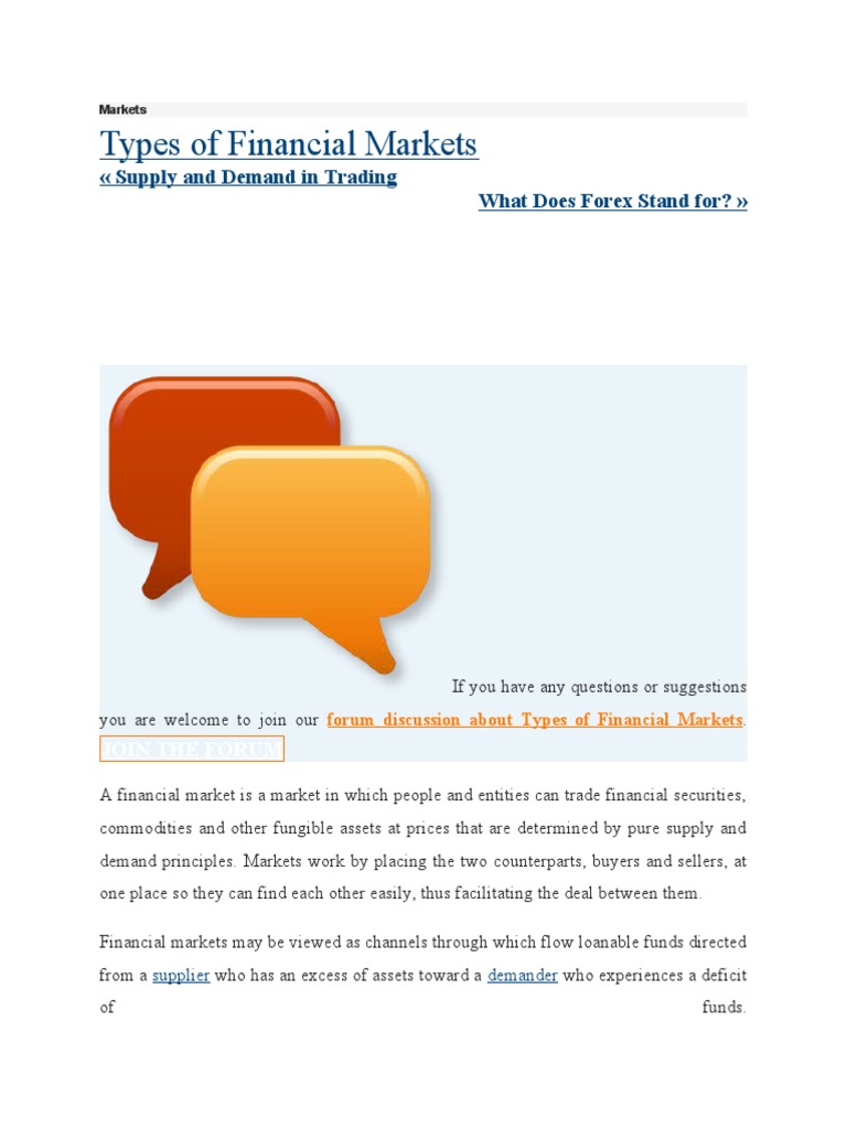 Types of Financial Markets PDF Derivative (Finance) Financial Markets