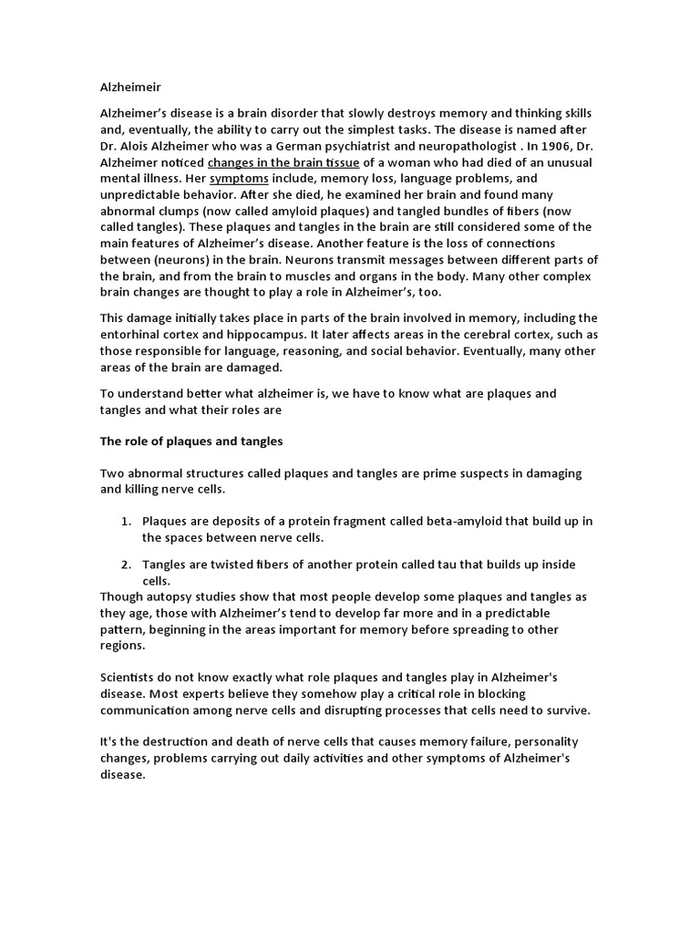 The Role of Plaques and Tangles PDF Alzheimer's Disease Dementia