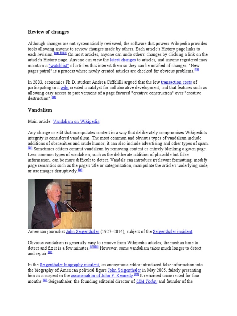 Review of Changes Latest Changes "Watchlist" Transaction Costs Wiki PDF Wikipedia Wiki