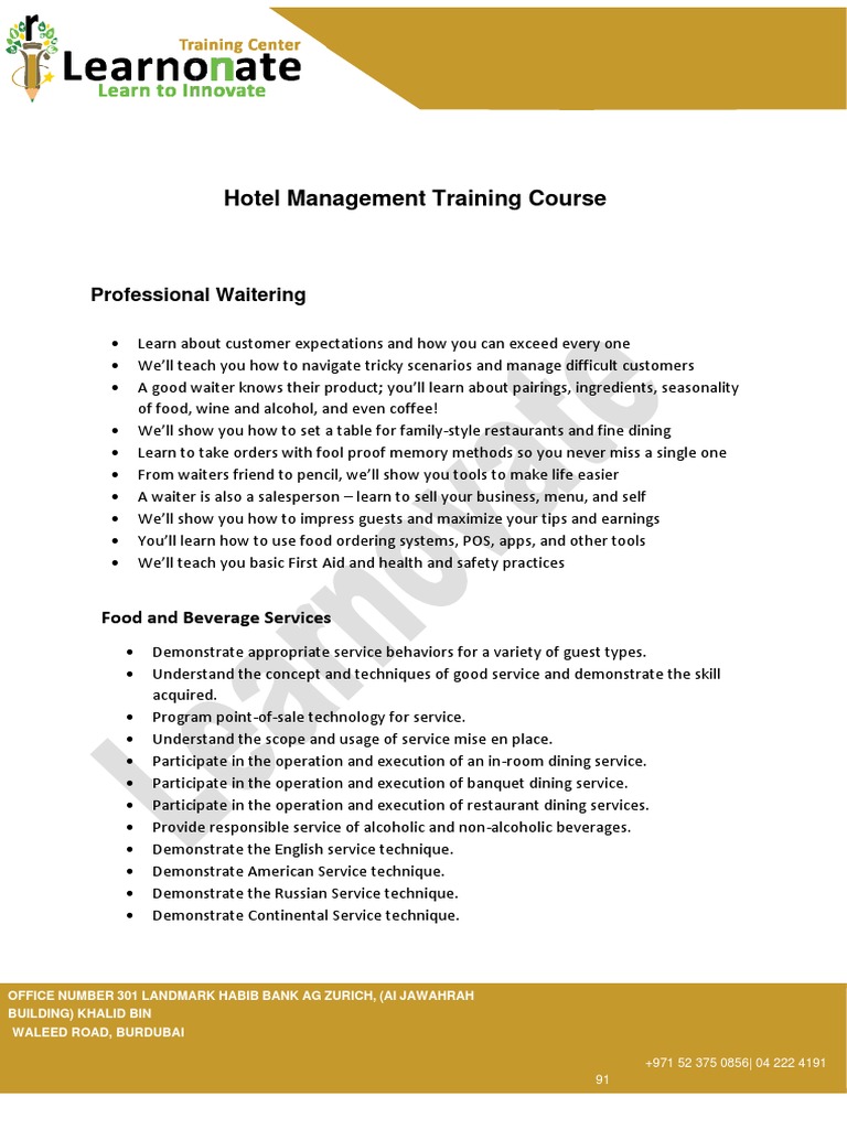 Hotel Management Training Course: Professional Waitering | PDF ...
