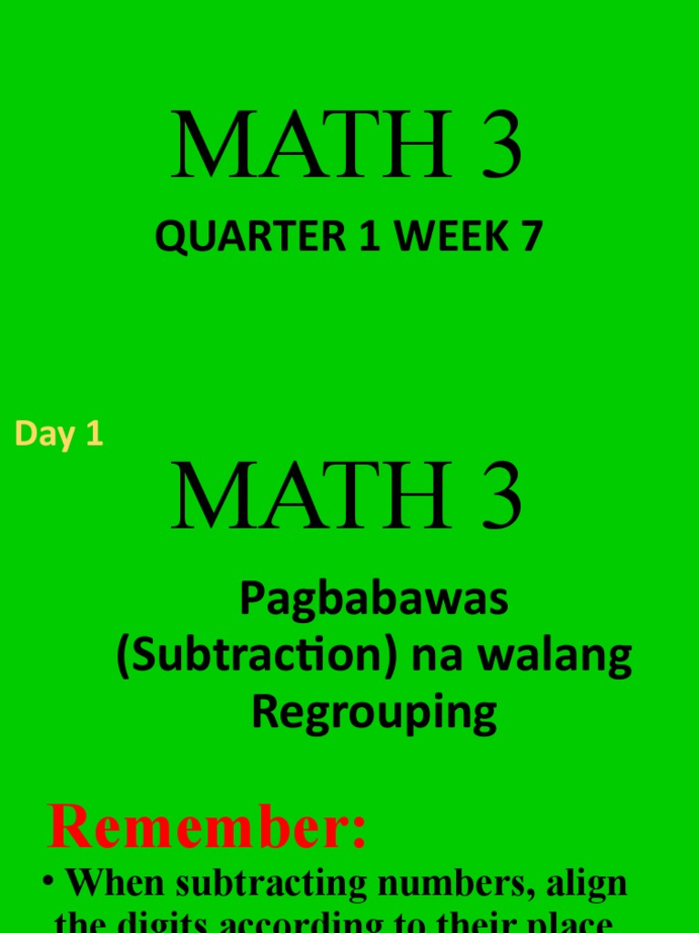 Math 3 Q1 W7: Subtraction Focus | PDF