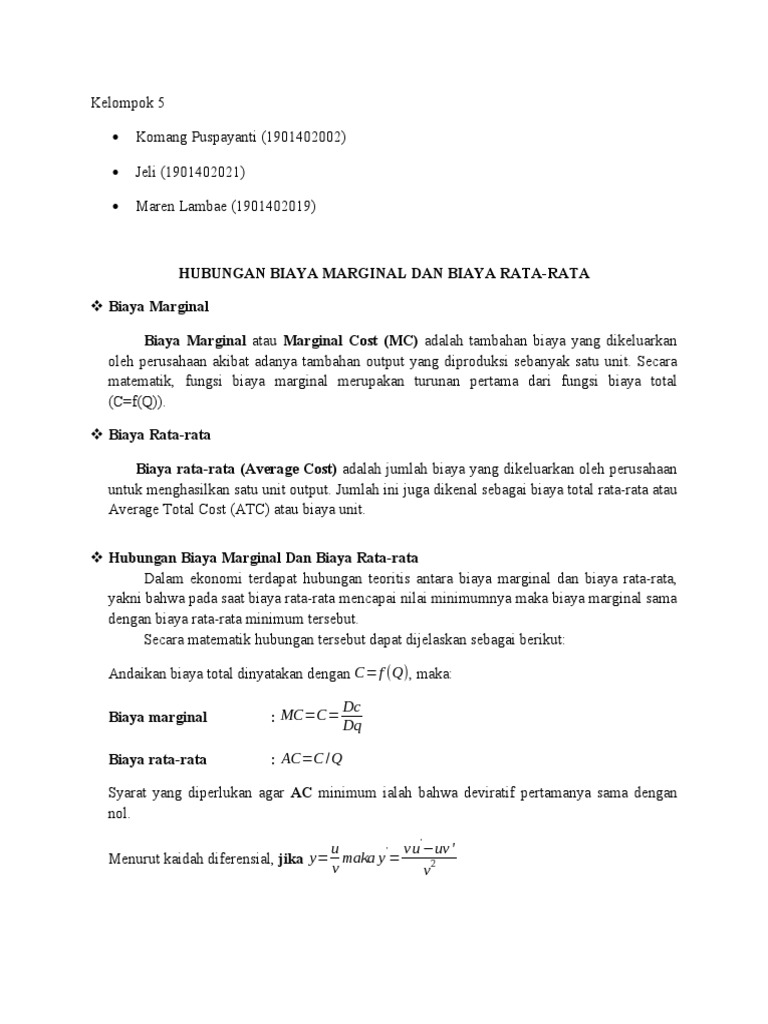 Hubungan Biaya Marginal dan Rata-rata | PDF