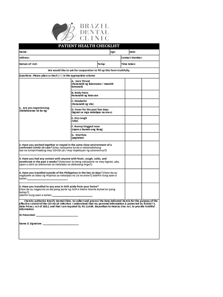 Patient Health Checklist | PDF | Diseases And Disorders | Health Sciences