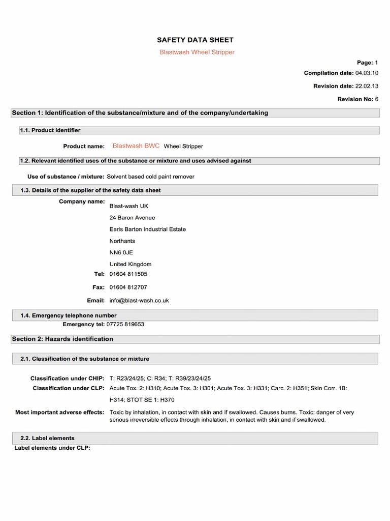 BW Stripper Safety Data Sheet PDF Firefighting Toxicity