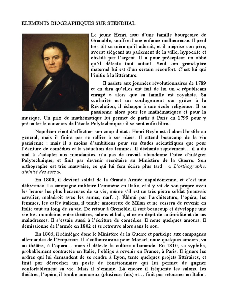 Biographie de Stendhal : Vie et Œuvres | PDF | Classiques