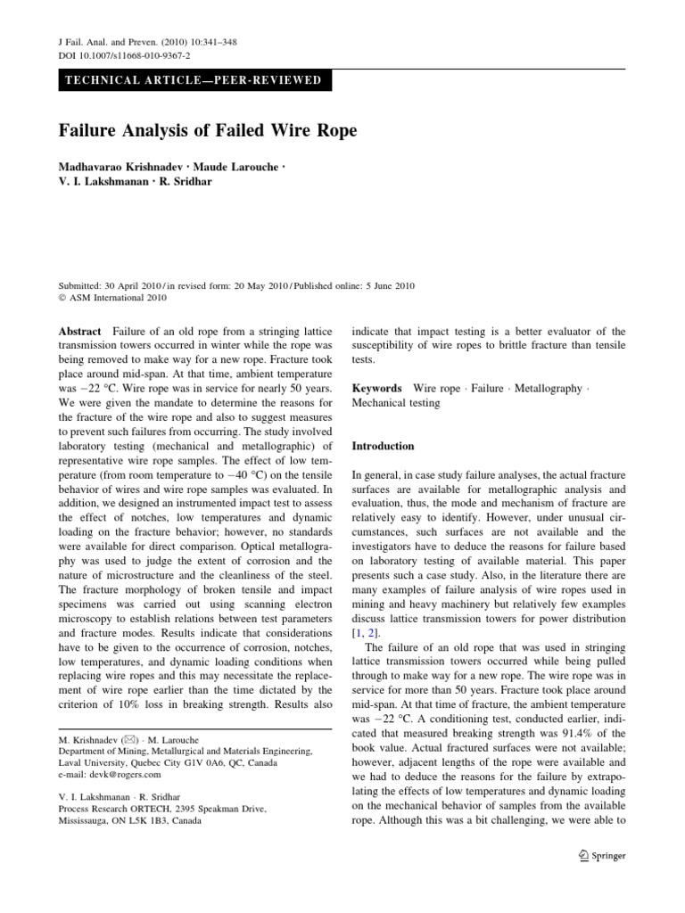 Wire Rope Failure Analysis | PDF | Fracture | Strength Of Materials