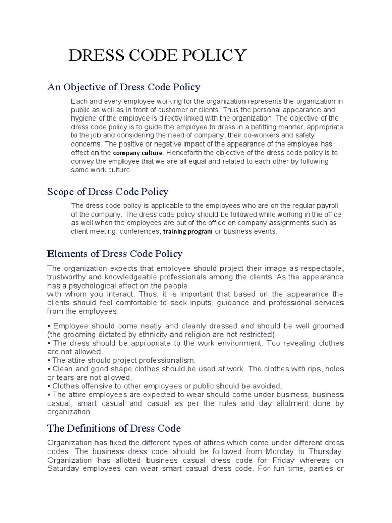 An Objective of Dress Code Policy | PDF | Clothing | Dress