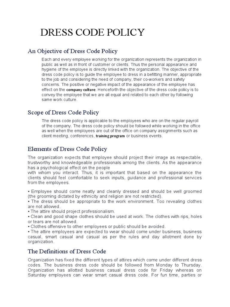 An Objective of Dress Code Policy PDF Clothing Dress