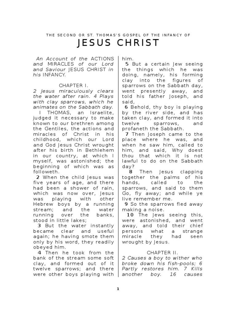 The Second or St. Thomas's Gospel of The Infancy of Jesus Christ | PDF ...