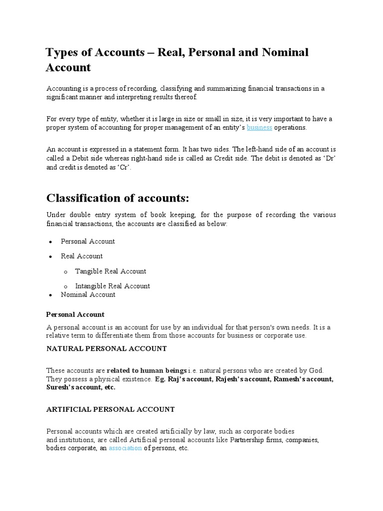 Understanding the Classification and Nature of Accounts through a Comprehensive Explanation of