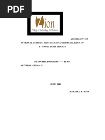 Assessment of Internal Auditing Practice in Commercial Bank of Ethiopia Dume Branch