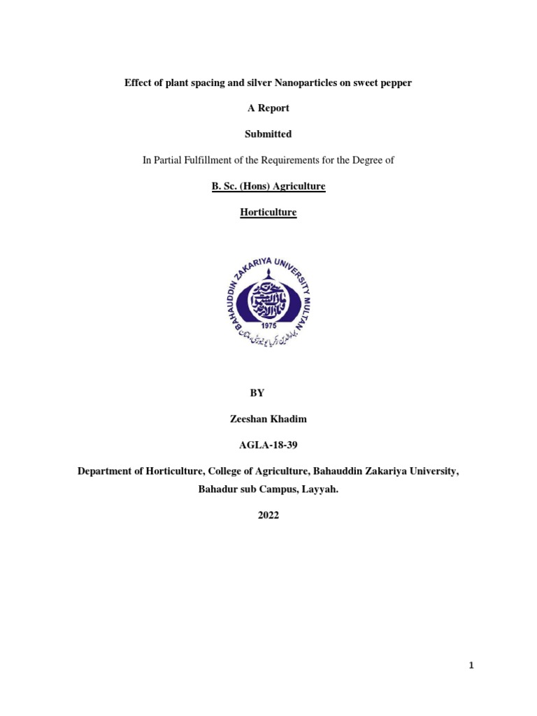 Effect of Plant Spacing and Silver Nanoparticles On Sweet Pepper PDF
