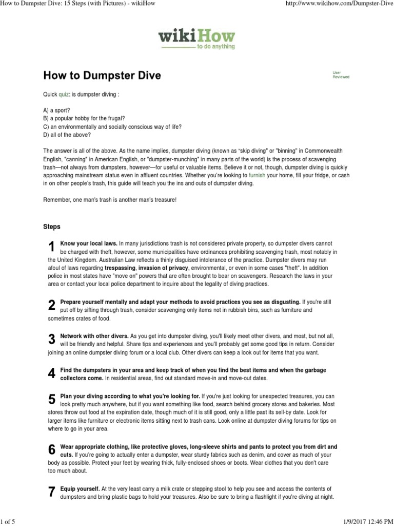 How To Dumpster Dive 15 Steps2017 PDF