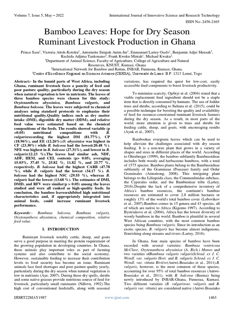 Bamboo Leaves Hope For Dry Season Ruminant Livestock Production in Ghana Download Free PDF