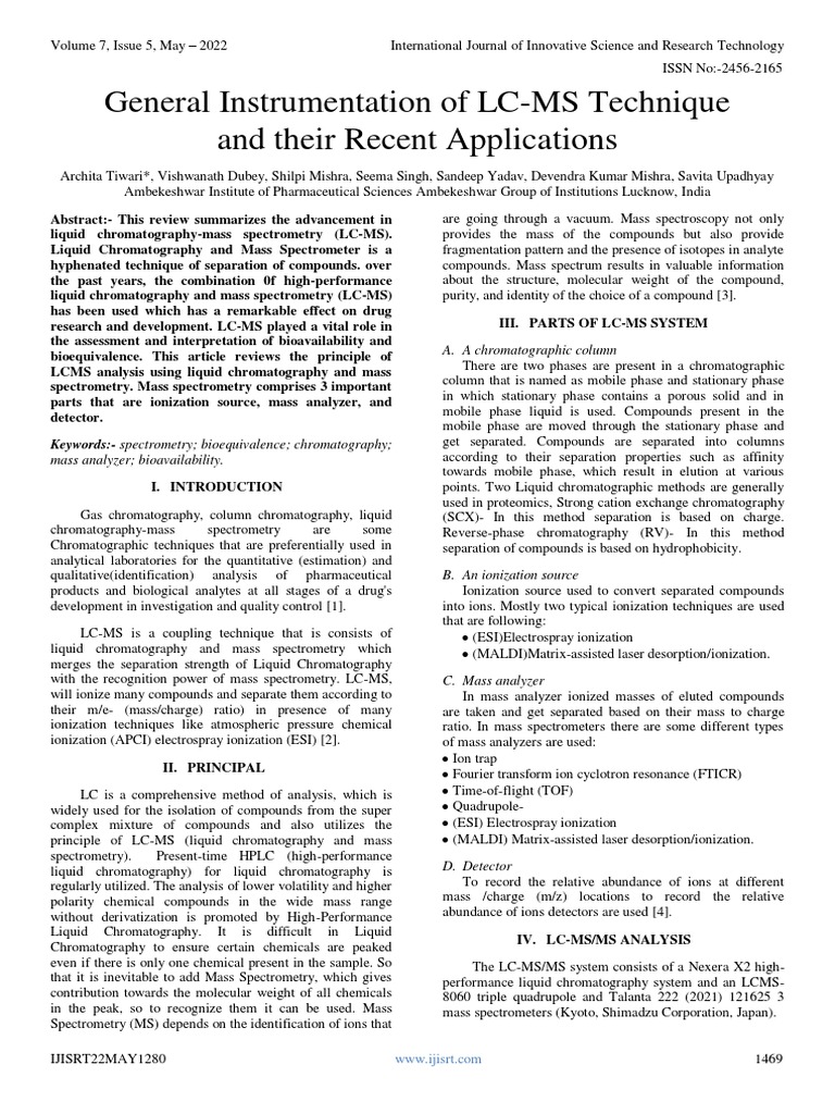 General Instrumentation of LC-MS Technique and Their Recent ...