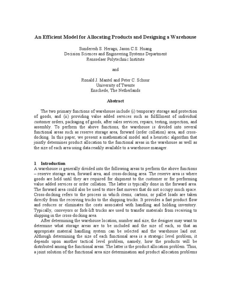 An Efficient Model For Allocating Products and Designing A Warehouse ...