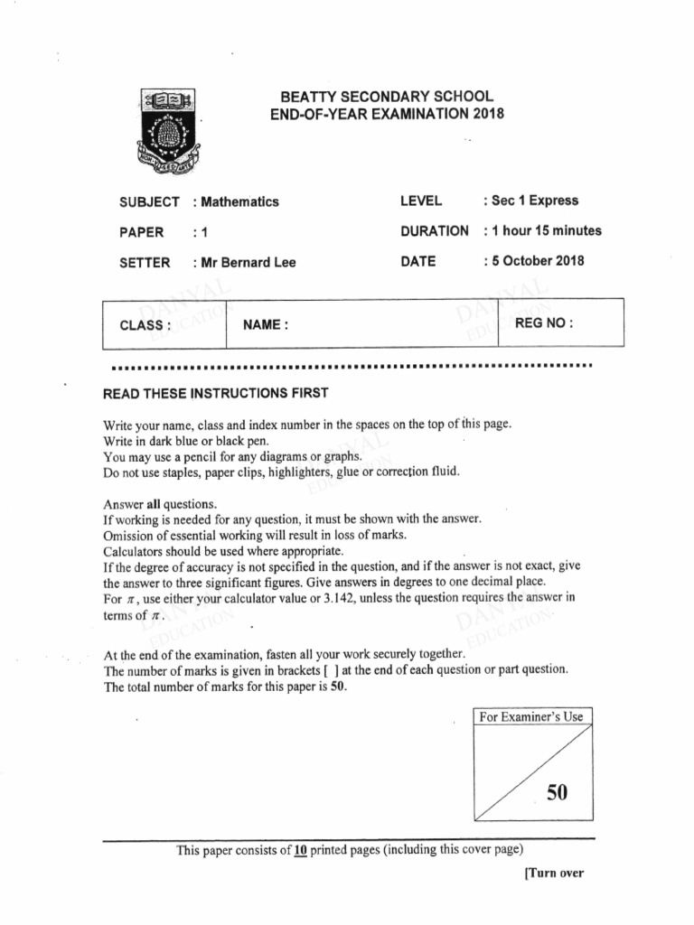 Sec 1 Math Exam Paper 2018 | PDF | Significant Figures | Numbers
