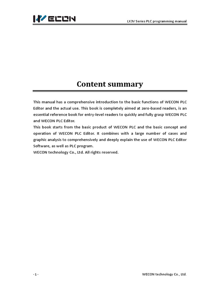 WECON PLC LX3V Programming Manual | PDF | Programmable Logic Controller ...