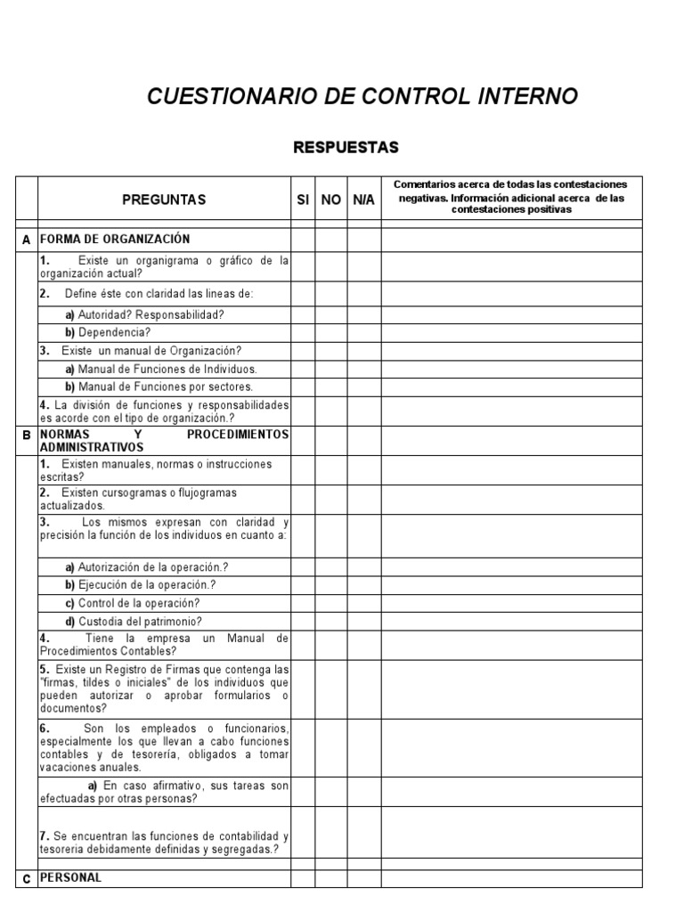 Cuestionario de Control Interno | PDF | Auditoría | Contabilidad