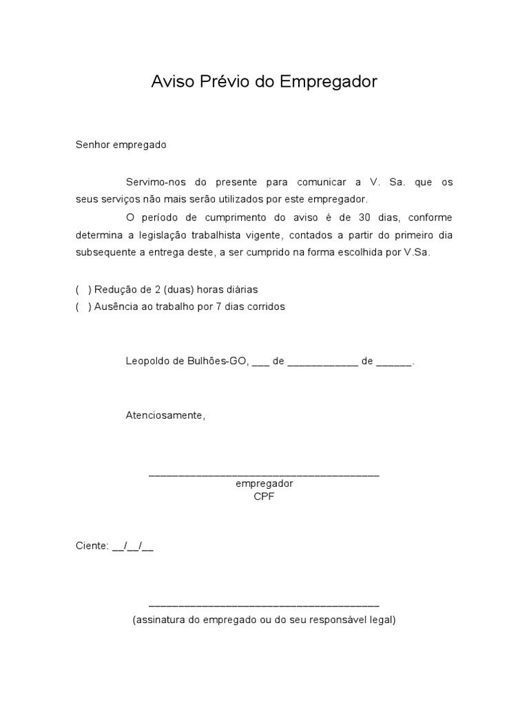 Modelo de Aviso Prévio do Empregador | PDF | Negócios