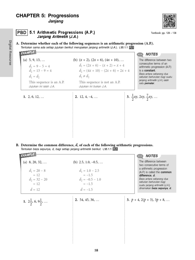 CHAPTER 5: Progressions: 5.1 Arithmetic Progressions (A.P.) | PDF ...