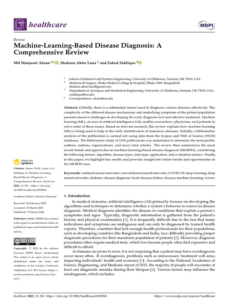 Healthcare: Machine-Learning-Based Disease Diagnosis: A Comprehensive ...