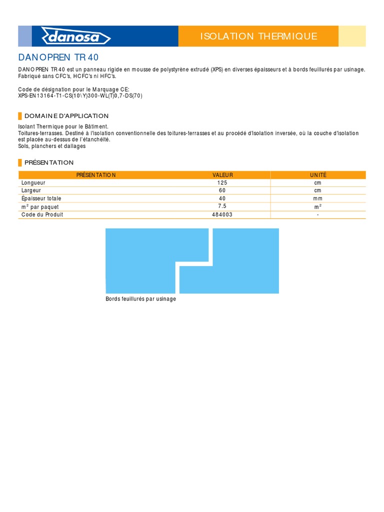Fiche technique Danopren TR 40 XPS | PDF | Application | Isolation ...