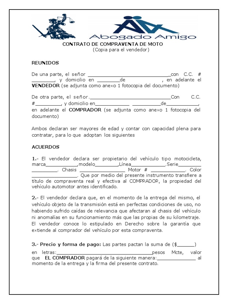 Contrato de Compraventa de Moto | PDF | Derecho privado | Consentimiento