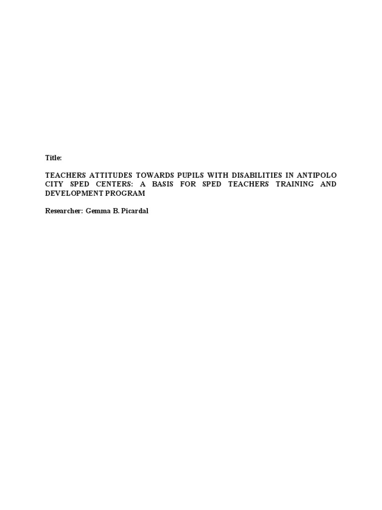 Teachers' Attitudes in Antipolo SPED Center | PDF | Teachers | Survey ...