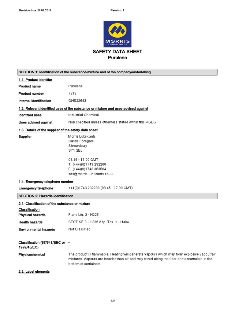 Purolene Solvent Degreaser MSDS PDF Firefighting Dangerous Goods