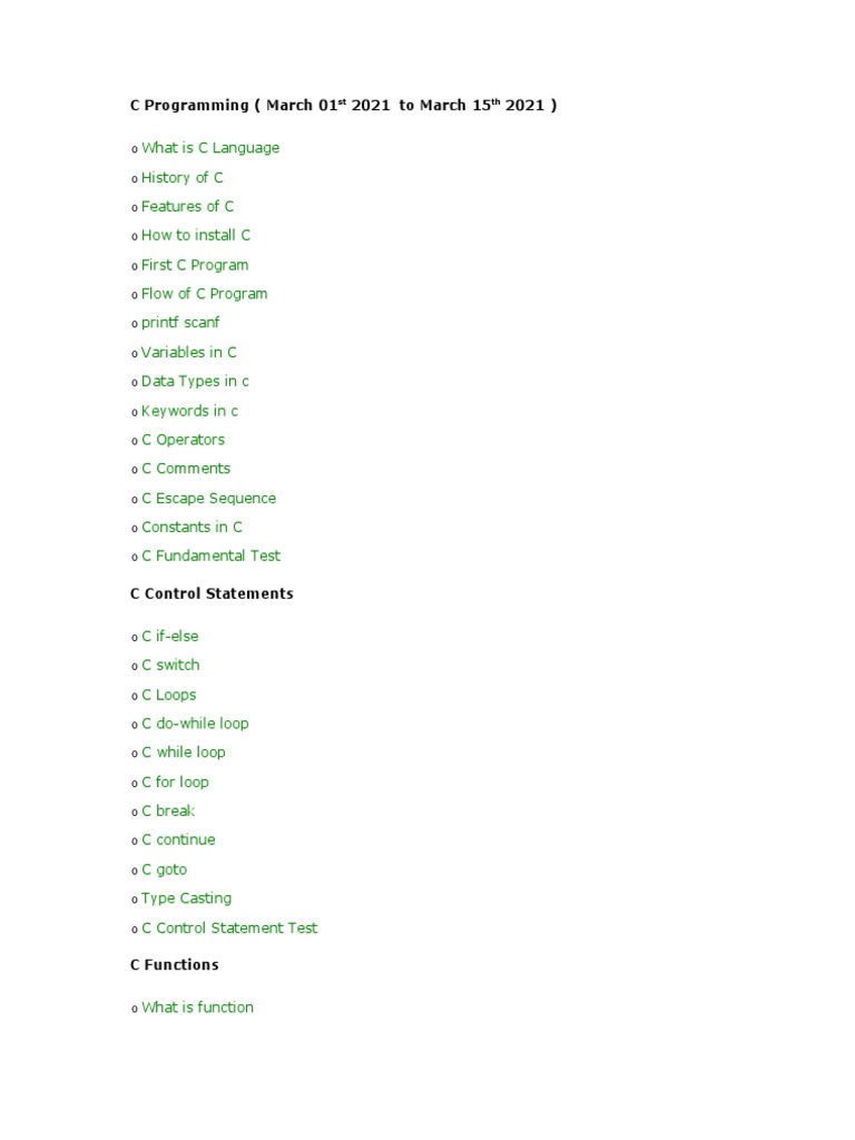 C Programming Syllabus and Test | PDF | C (Programming Language ...