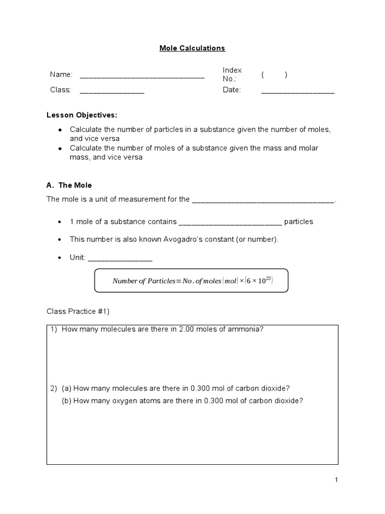 Mole Calculations and Practices | PDF | Mole (Unit) | Physical Quantities