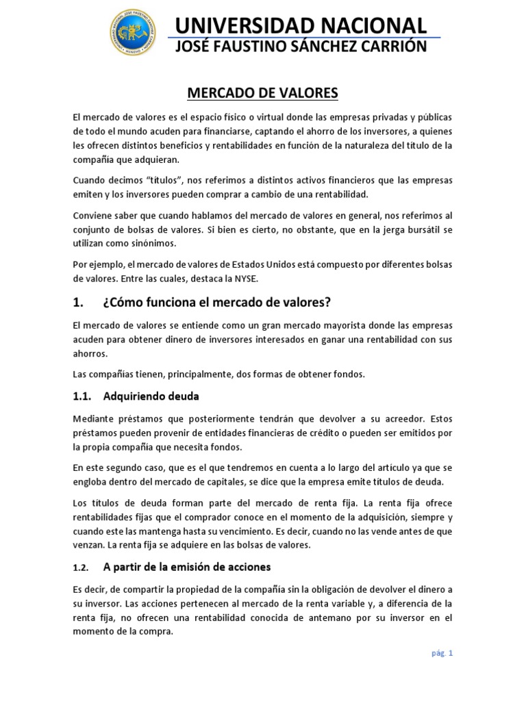 Introducción al Mercado de Valores | PDF | Renta Fija | Bolsa