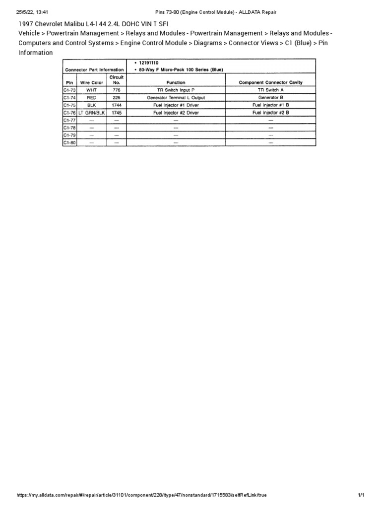 Pins 73-80 (Engine Control Module) - ALLDATA Repair | PDF