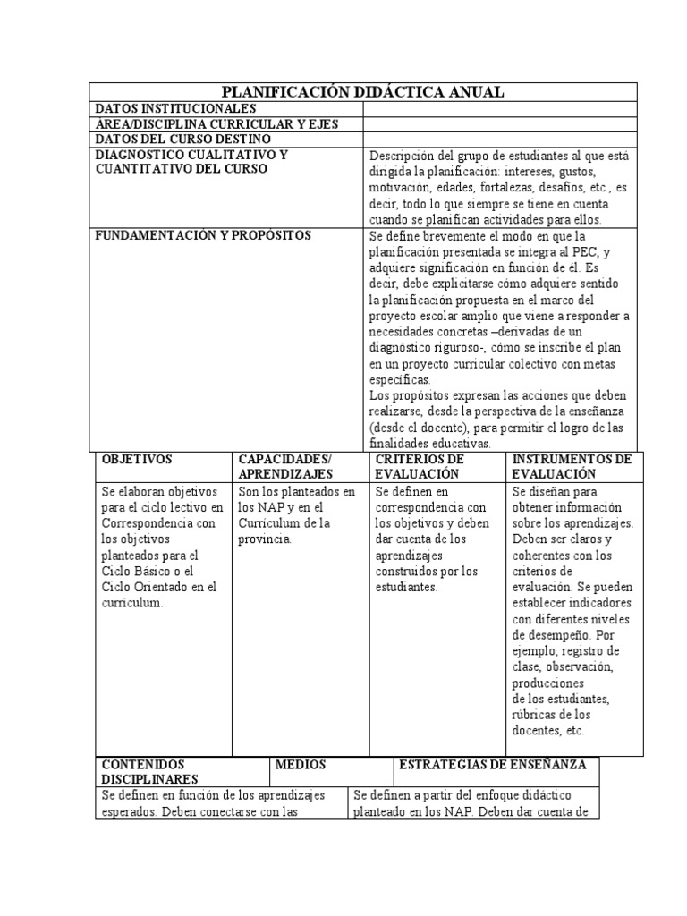 Ejemplo de Planificación Anual Docente | PDF | Plan de estudios ...