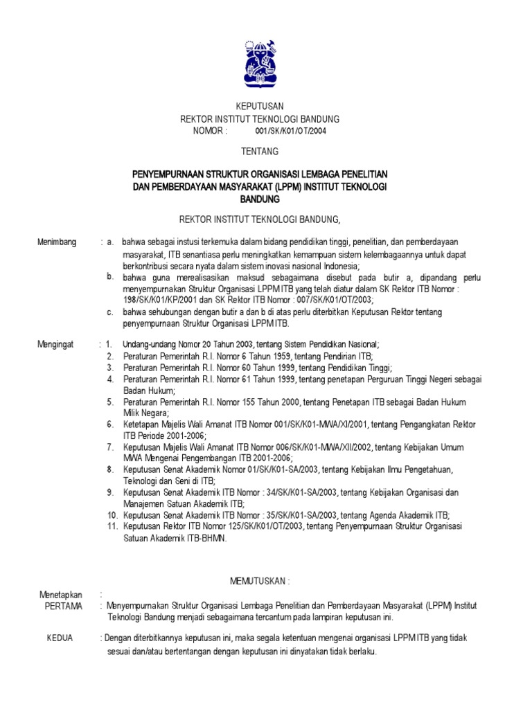 Penyempurnaan Struktur LPPM ITB | PDF | Komputer