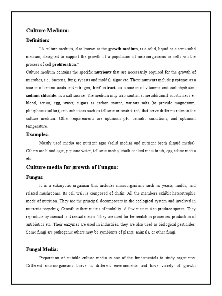 Culture Medium Definition Download Free PDF Growth Medium Fungus