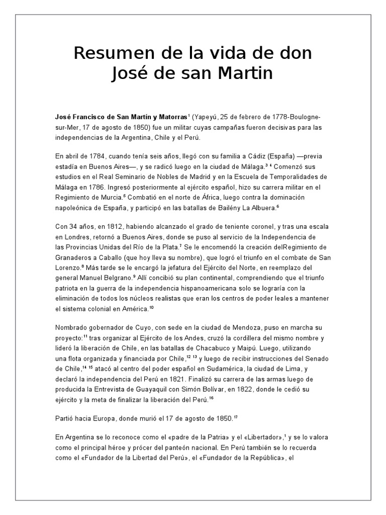 Resumen de La Vida de Don Jose de San Martin | Descargar gratis PDF ...