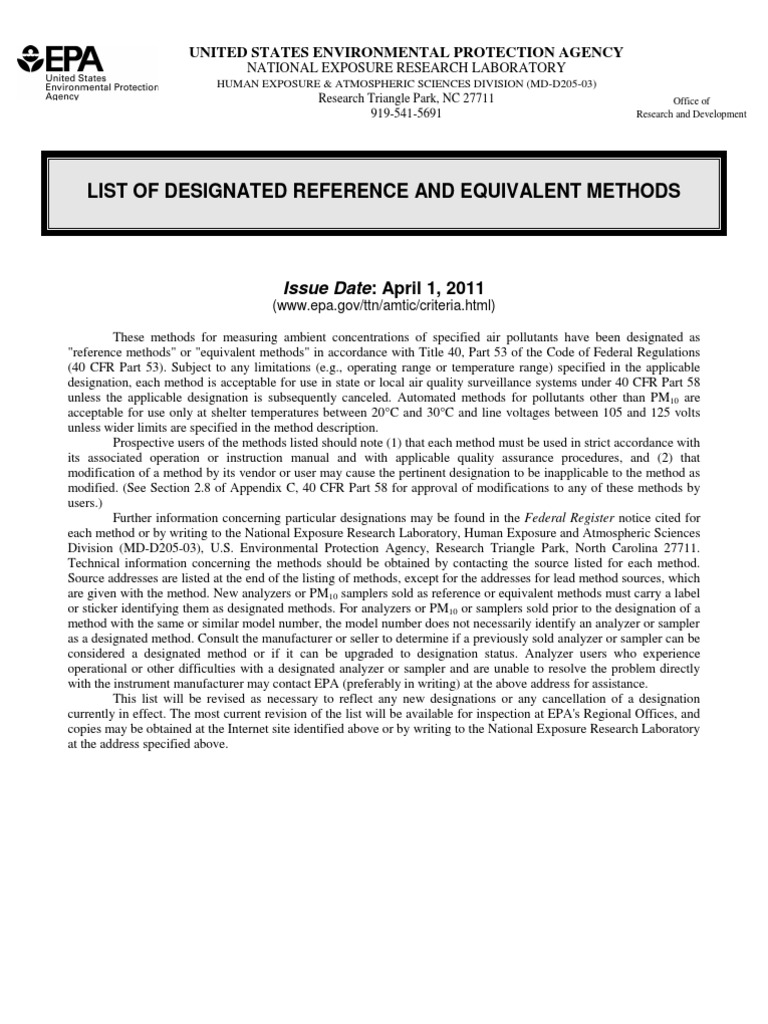 EPA Reference Methods for Air Pollutants | PDF | Particulates | Air ...